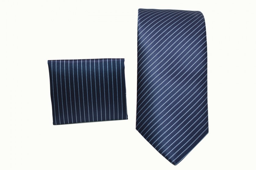 Ανδρική γραβάτα μπλέ με διαγωνάλ ρίγα και μαντήλι