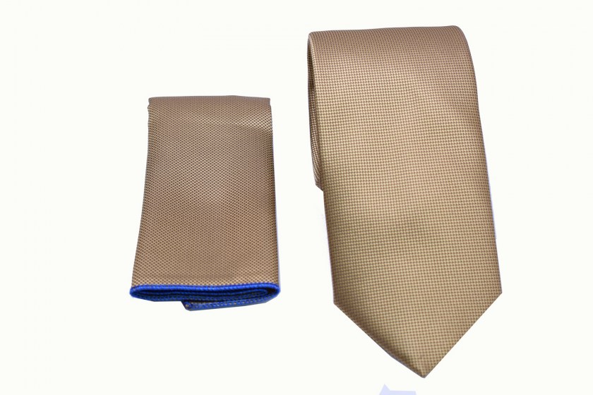 Ανδρική γραβάτα μπέζ με μαντήλι